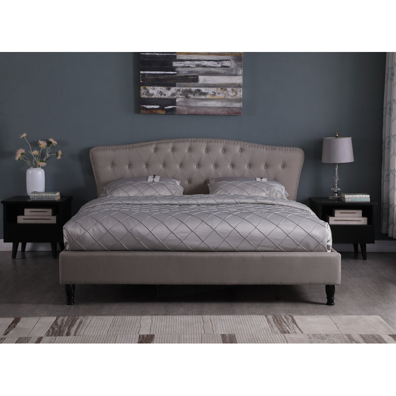 Upholstered Wingback Bed, Full, Gray