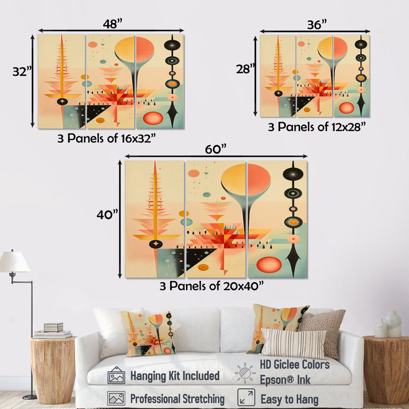 Brette - Geometric Wall Art Print Set, Wrapped Canvas, 40" H x 60" W x 1" D