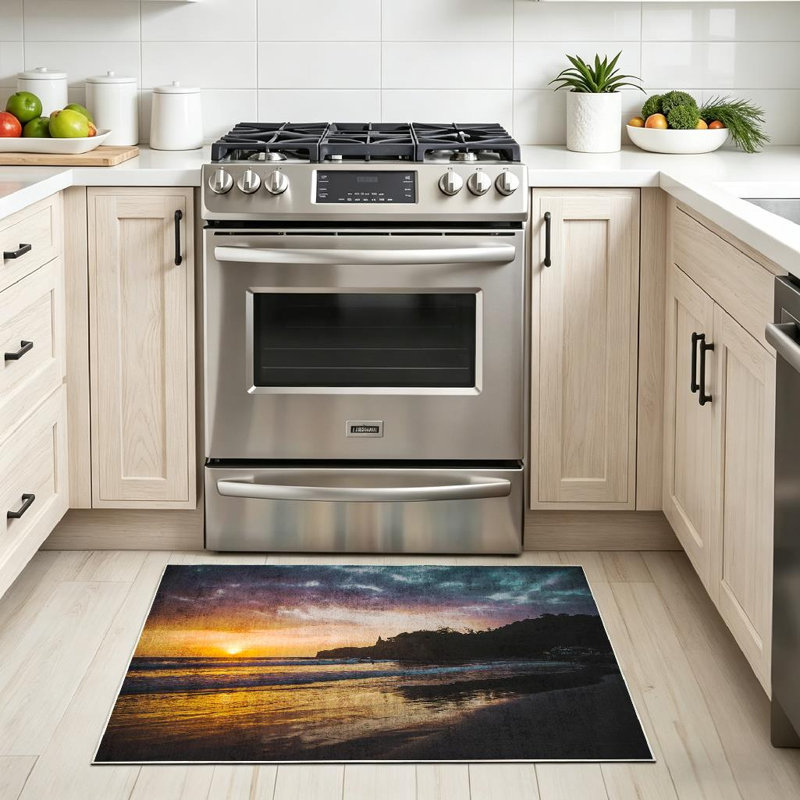 Tapis transparent lavable à la machine, océan chaud et plage Sunset, Rectangle 32" x 47"