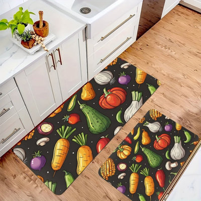 Tapis de cuisine noir à motif de légumes, ensemble de 2 pièces pour décor de salle à manger de style maison de campagne