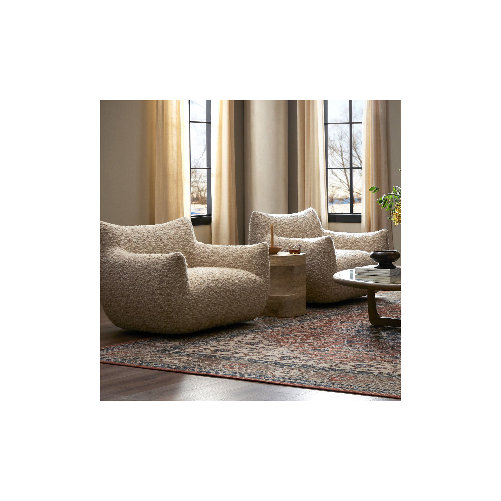 Nowthen Upholstered Swivel Armchair, Solema Cream Boucle