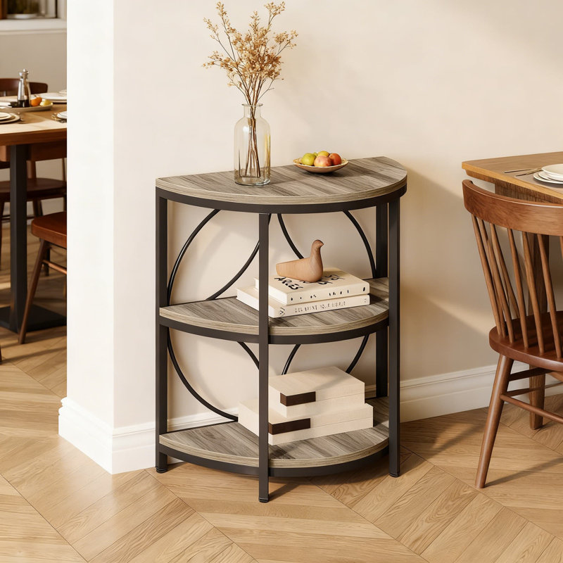 Table de bout demi-lune avec rangement à 3 niveaux, table d'appoint demi-ronde peu encombrante pour le salon et la chambre à coucher, table d'appoint robuste pour canapé et lit