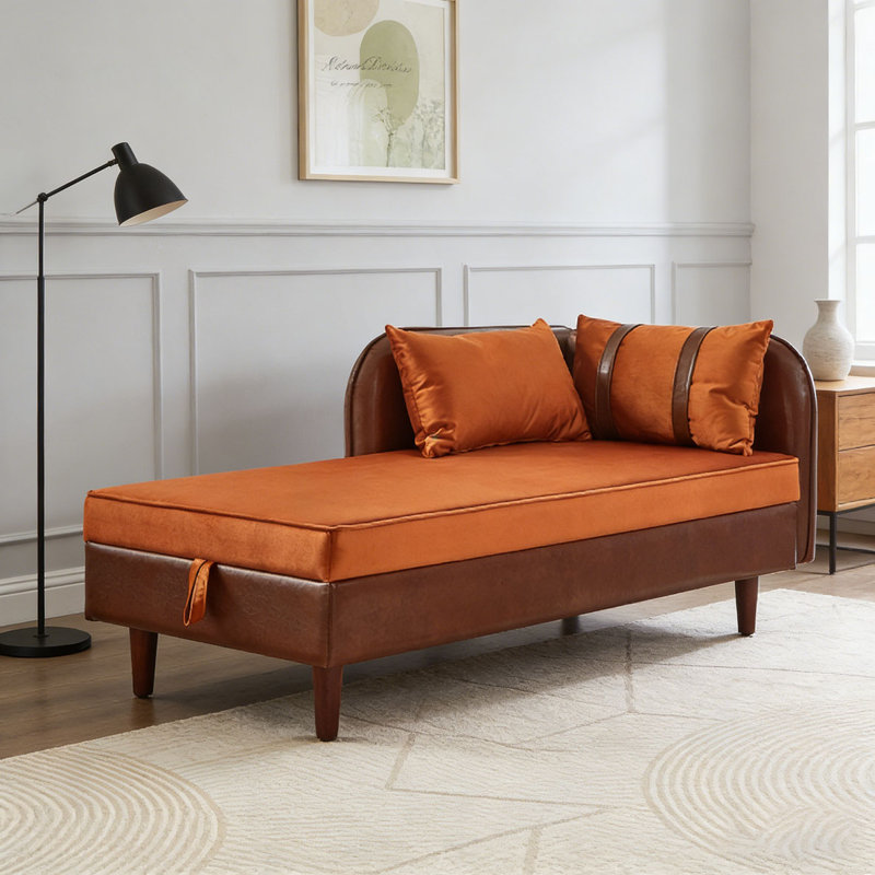 Méridienne de rangement 65 ", Orange et brun foncé