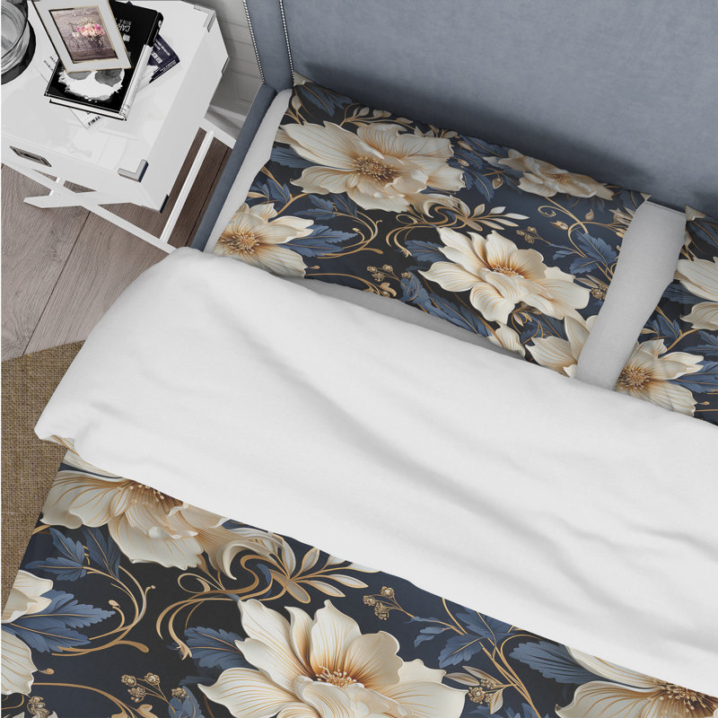 Ensemble de housse de couette floral bleu et blanc Victorian Flower Elegance I