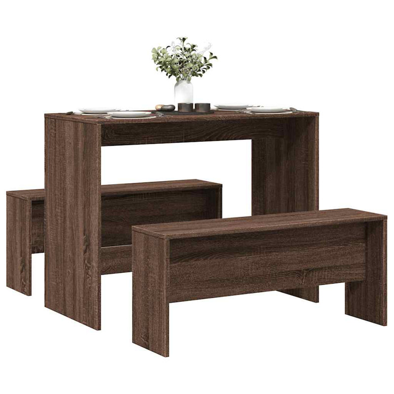3 Piece Dining Table And Bench Set Engineered Wood, Brown Oak