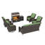 Ensemble de conversation en rotin pour 7 personnes avec foyer 5000BTU, 4 chaises et coussins verts-1609579947