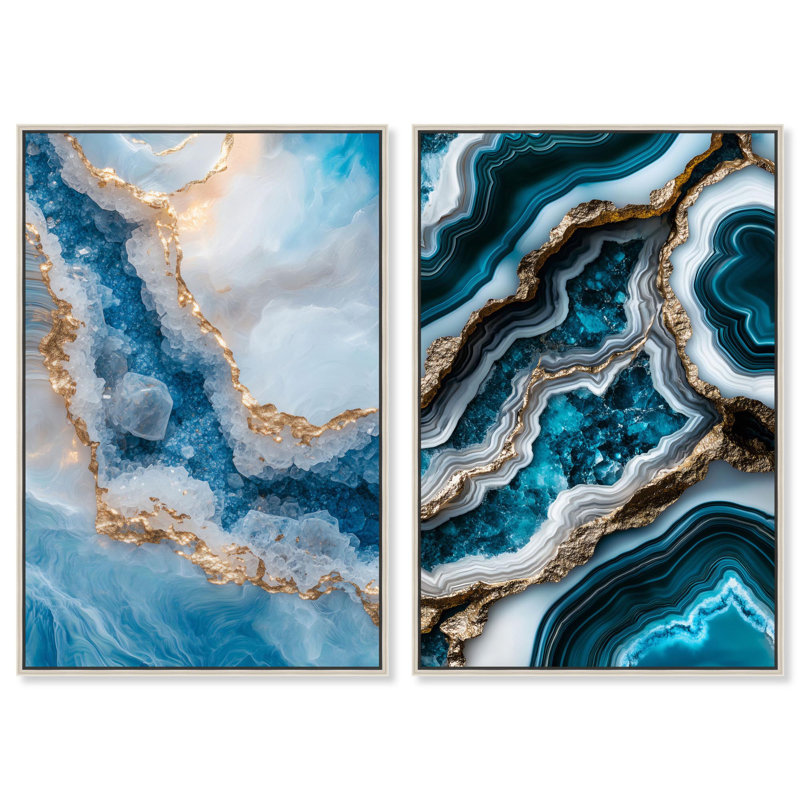 «Golden Geode Luxe», ensemble d'art mural sur toile par Art Remedy, H 16 po x l 11 po, Cadre argenté