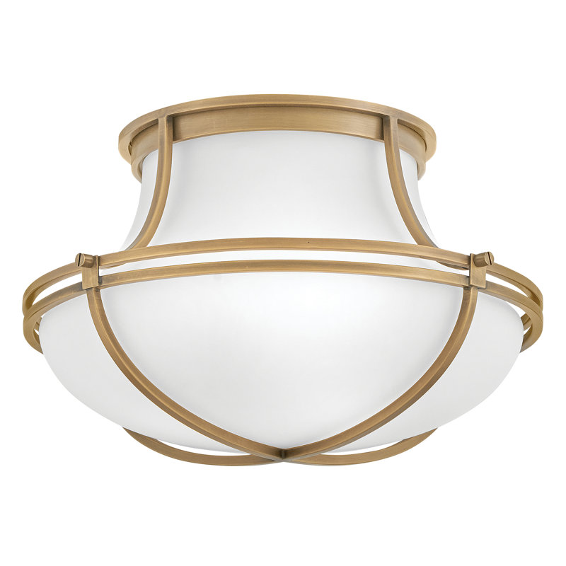 Saddler 15.25" Three-Light Flush Mount Teardrop Ceiling Light, Heritage Brass