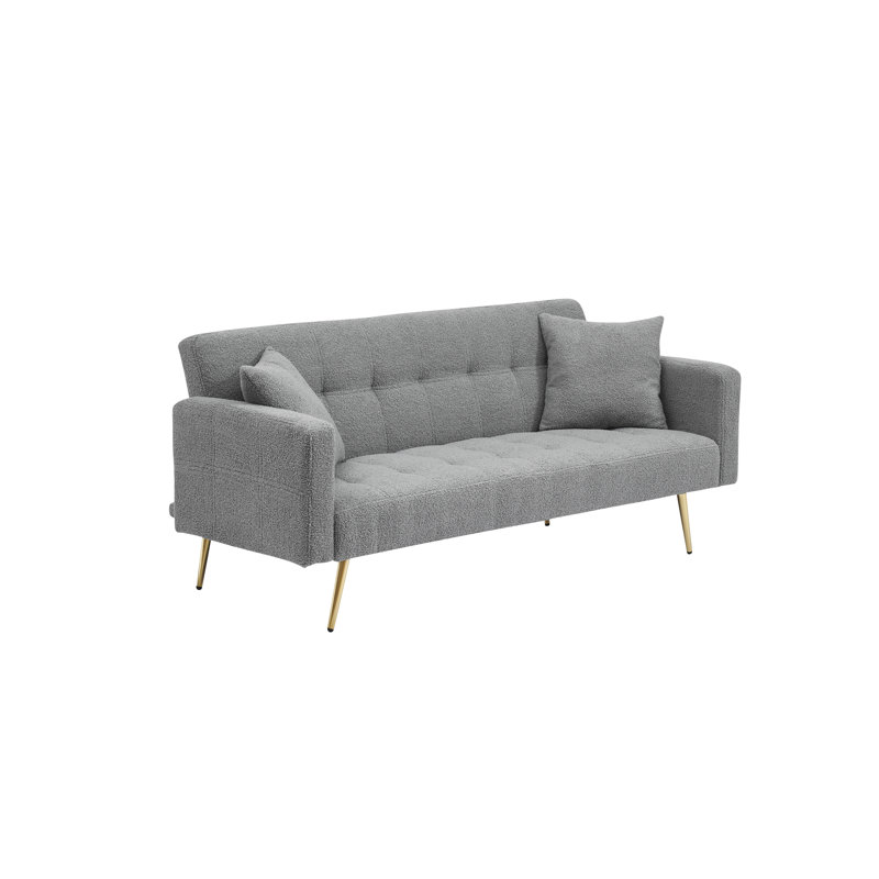 71.7 - Inch Grey Teddy Fleece Sofa Bed With Two Included Throw Pillows, Gray