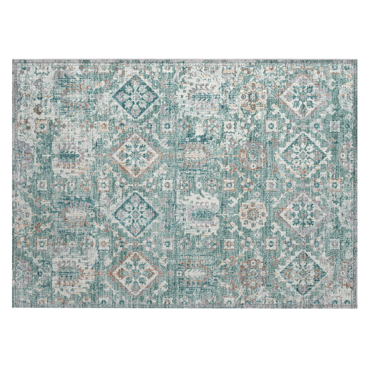 Machine Washable Indoor/Outdoor Xhevrie Seafoam Rug