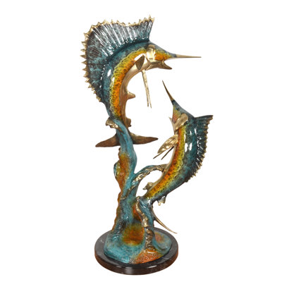 Adamis Twoswordfish With Coralon Marble Base In Special Patina