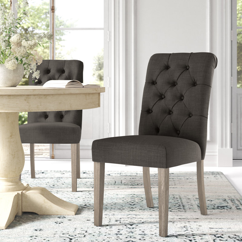 Chaise d'appoint rembourrée et capitonnée Ameriga, Tissu gris foncé, Gris