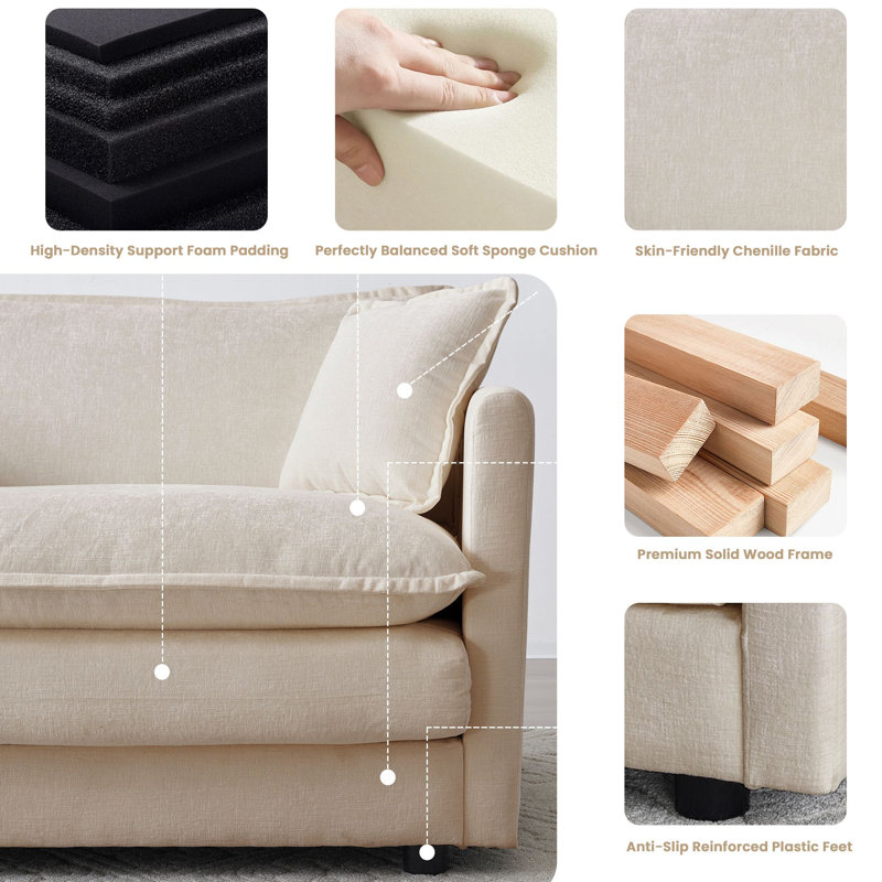 Repose-pieds en chenille Timarh, Beige