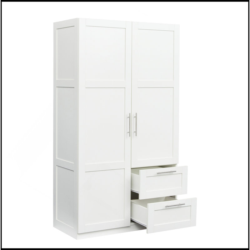 Armoire haute et armoire de cuisine avec 2 portes, 2 tiroirs et 5 espaces de rangement, blanc