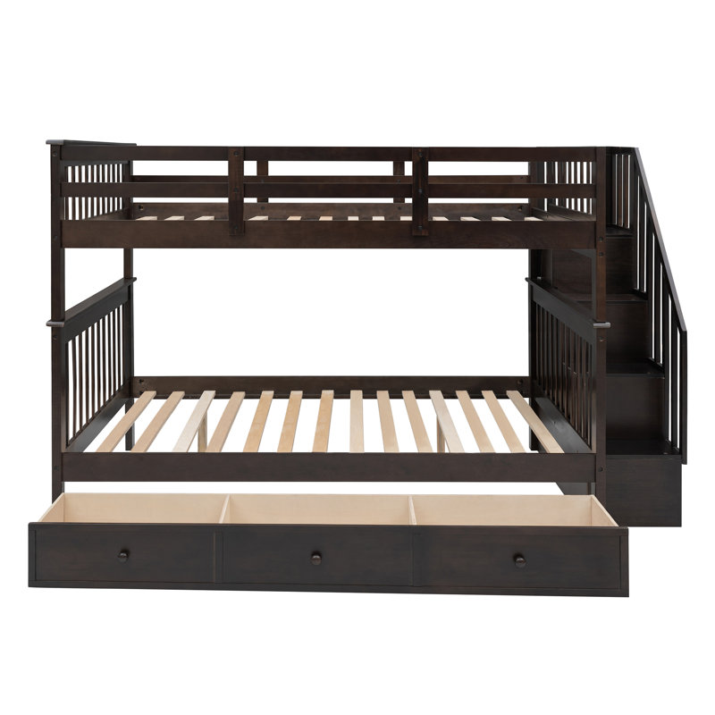 Lit superposé avec tiroir, escalier de rangement, Espresso, Double sur double