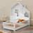 House Bed With Window And Bedside Drawers, Platform Bed With Shelves And A Set Of Sockets And USB Port