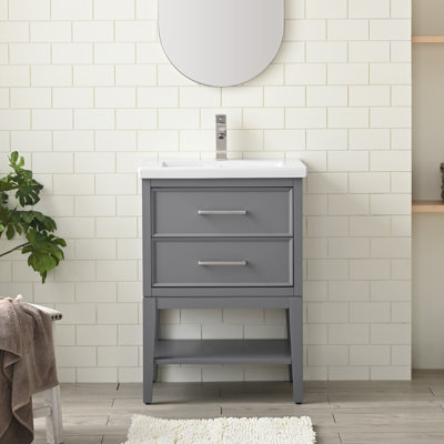 Meuble-lavabo simple 24 po avec plateau en céramique Brodnax