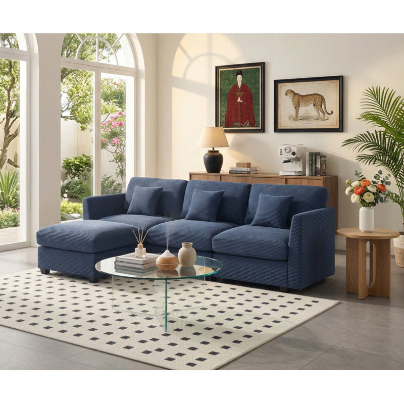 Virgus Corduroy Sectional, Blue Corduroy