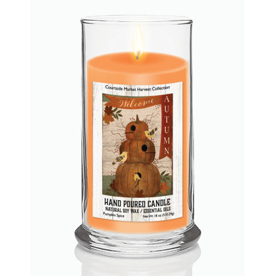 Pumpkin Birdhouse Flag 18 oz Status Candle Glass