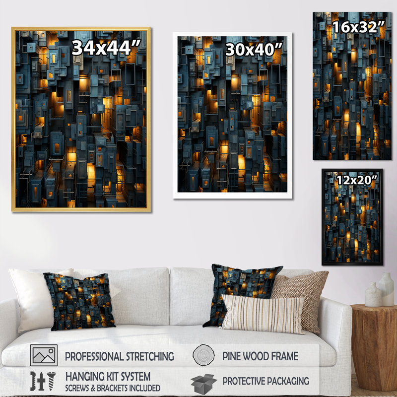 «Copper Canyons Skycrapers Cityscape», impression sur toile, Cadre flottant noir, H 32 po x l 24 po