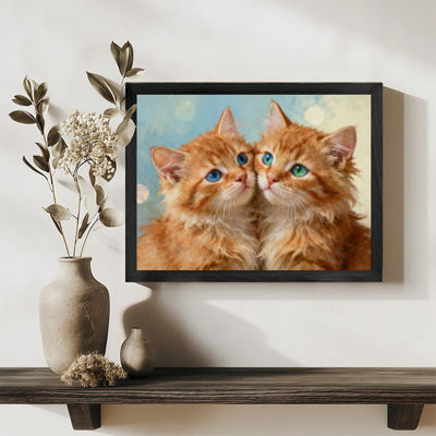 Black Framed Vintage Two blue eyed orange cats Wall Art Healing realistic animal oil painting Style Framed Prints