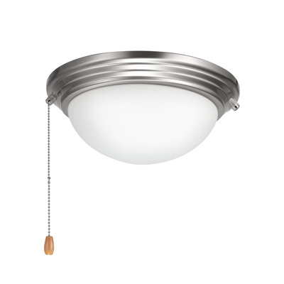 Ensemble de lumière de ventilateur de plafond, ensemble de lumière de ventilateur 750lm 3000K avec chaîne de traction, 2 ampoules DEL, luminaire de remplacement moderne pour salon, salle à manger, chambre à coucher, abat-jour en verre de lait givré, finition nickel brossé