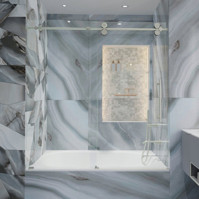  Cosmo 56 - 60 x 62" Frameless Sliding Bathtub Door 3/8" Clear Tempered Glass