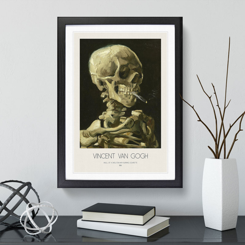 Skull of a Skeleton with Cigarette with Border by Vincent Van Gogh - Picture Frame Painting on MDF, 65cm H x 48cm W x 2cm D
