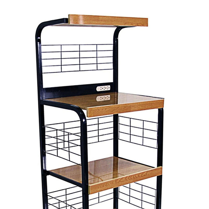 59.5" Tall 3-Tier Microwave Kitchen Cart With Drawer And Outlet(No Include Stool), Black