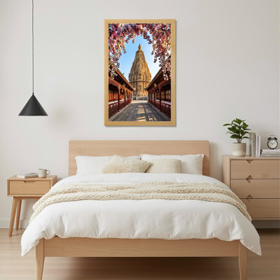 Art mural en bois naturel sur toile, pour le salon, la chambre à coucher, le bureau ou le vestibule - Décoration murale décorative avec fleur de temple