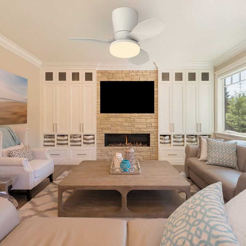 65cm Ceiling Fan with LED Lights, White, White