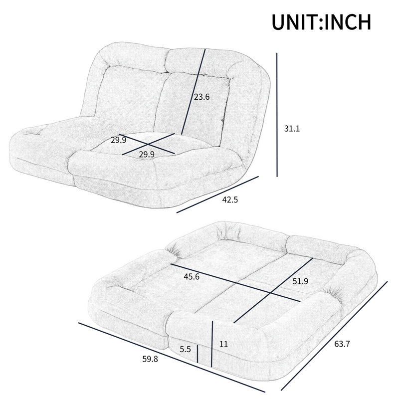 Le canapé-lit double convertible pliable est la partie droite du produit complet., Blanc