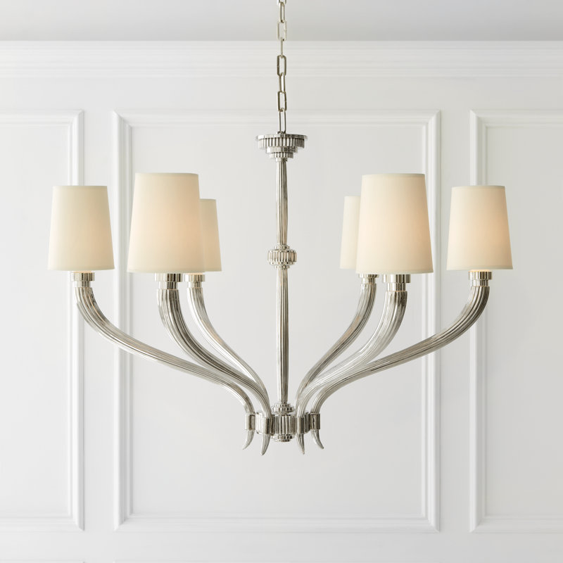 Chapman & Myers Ruhlmann Large Chandelier, Polished Nickel, Paper