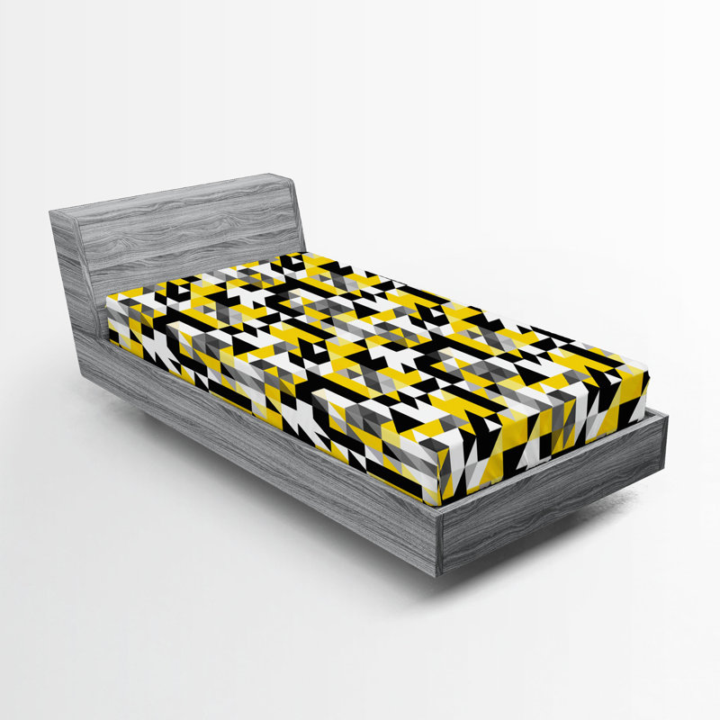 Drap-housse Ambesonne, paquet de 2, Drap-housse simple TG, Formes géométriques jaunes / grises / noires