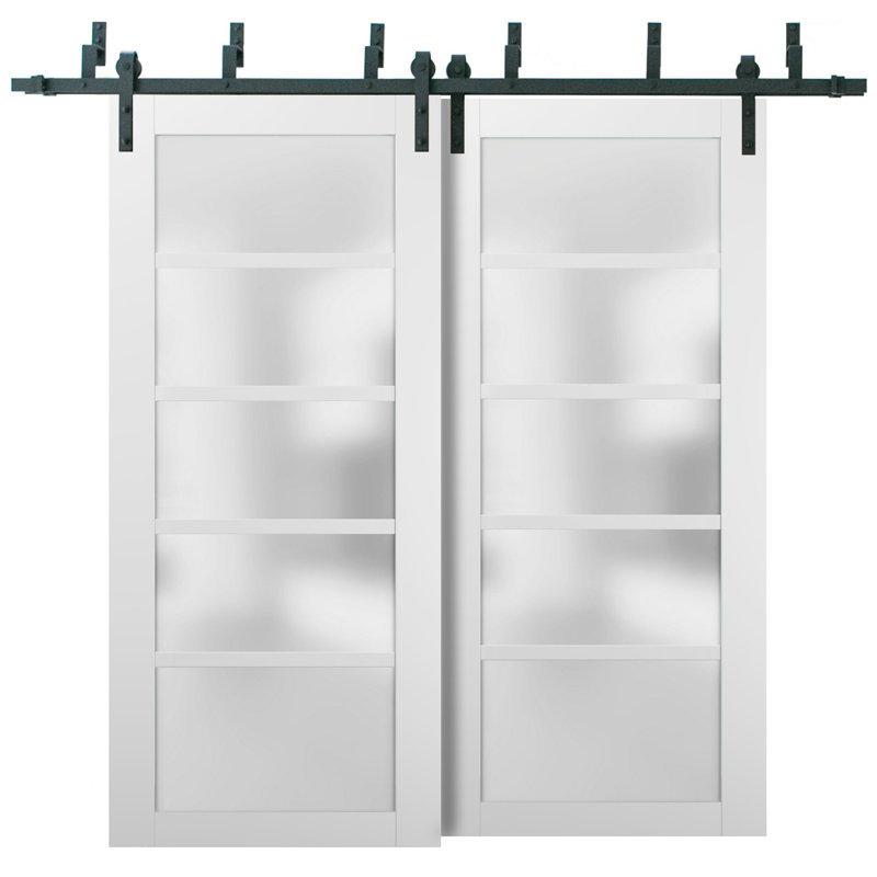 Portes blanches en verre givré Quadro avec trousse de quincaillerie d'installation, 64 po x 80 po
