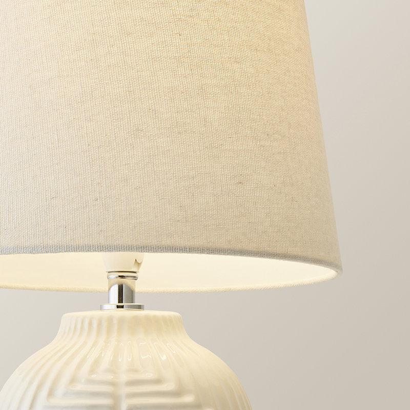 Harrison Tapered Lamp Shade Geometric Ribbed Pattern Gloss Small Table Lamp, Yes, 41cm H x 25cm W x 25cm D, Grey