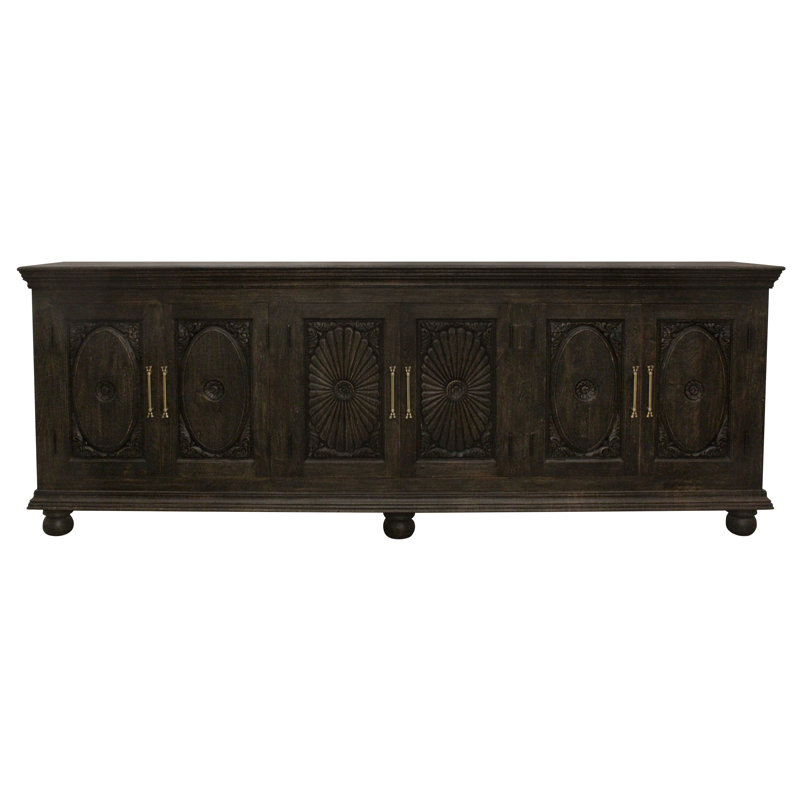 Athena 6-door Sideboard In Antique Black With Traditional Carving On Solid Wood