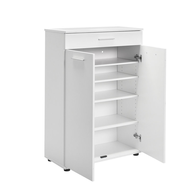 Armoire à chaussures moderne, blanc, 28,7 po x 42,5 po x 13,8 po | Panneau de particules enduit, épaisseur: 0,6 pouce | 1 tiroir et plusieurs tablettes, fixation murale | Solution de rangement élégante pour le vestibule