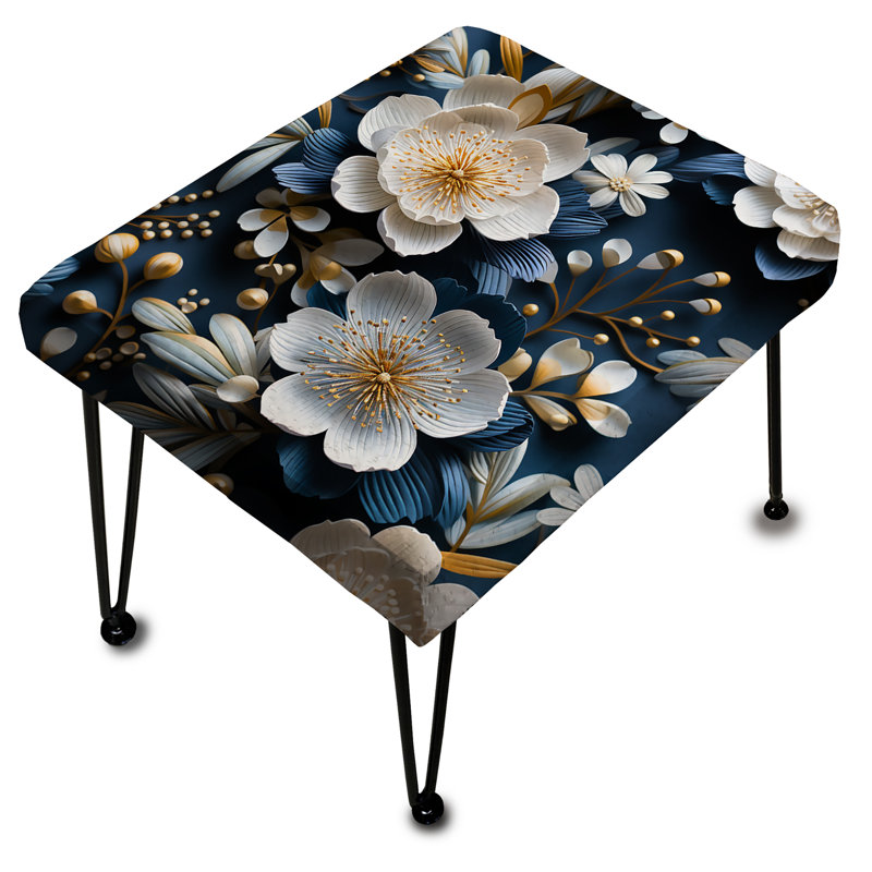 White And Blue Flowers Bliss Pattern - Floral Rectangle Ottoman