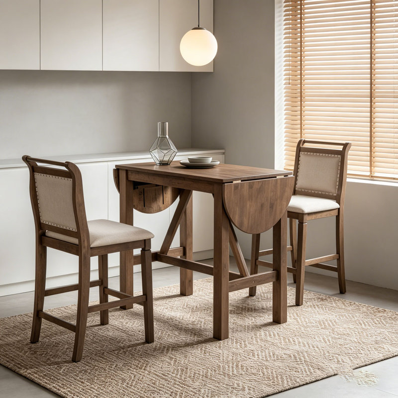 Ensemble de table de salle à manger à hauteur de comptoir 3 pièces, Brun