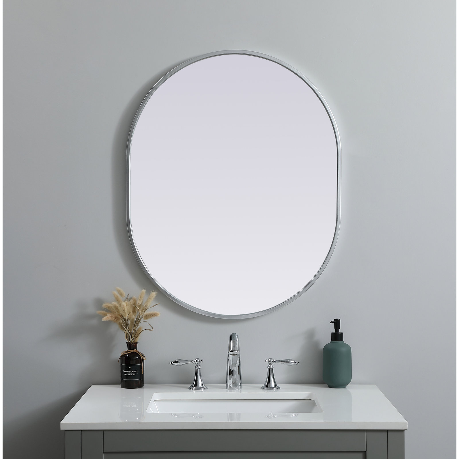 Sabine Metal Pill Wall Mirror, Silver, 30" x 24"