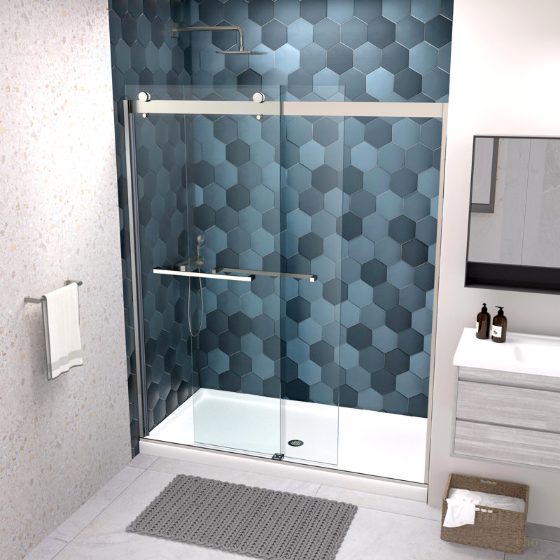 Porte de douche à dérivation, porte coulissante, avec verre trempé 5/16 po 6074, Chrome poli