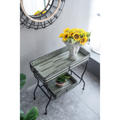 A 32X15x31" Galvanized Iron Tray Table For Deck Boxes And Patio Functionality In Style, Two Trays With Handles, 18.3 Lbs, Assembly Needed As An Accent Different Decor, Handled Trays,