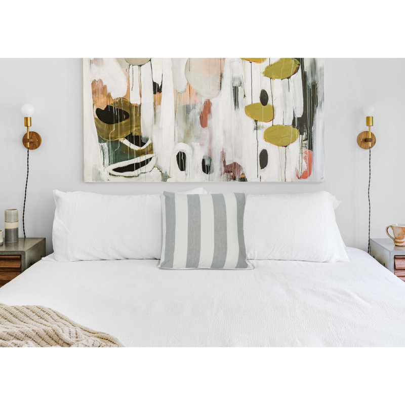  Oreiller carré en coton rayé gris, Housse de coussin seulement - sans coussin, Gris