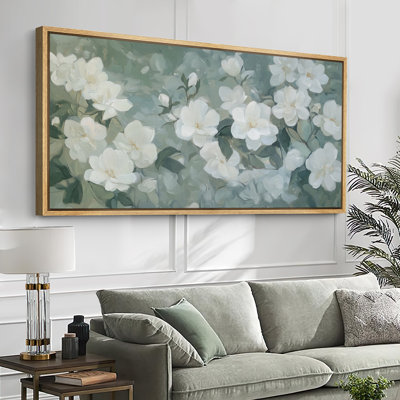 Magnolia Flowers Bedroom Artwork, Green Floral Wall Pictures, Giclee Canvas Digital Print Extra Large Framed Wall Art