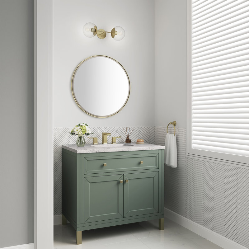 Chicago 36' W Single Vanity, Smokey Celadon, Eternal Jasmine Pearl Quartz, 8" Widespread
