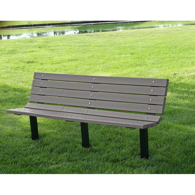 Banc de parc en plastique recyclé Contour, T enterré, 6 pi, Gris