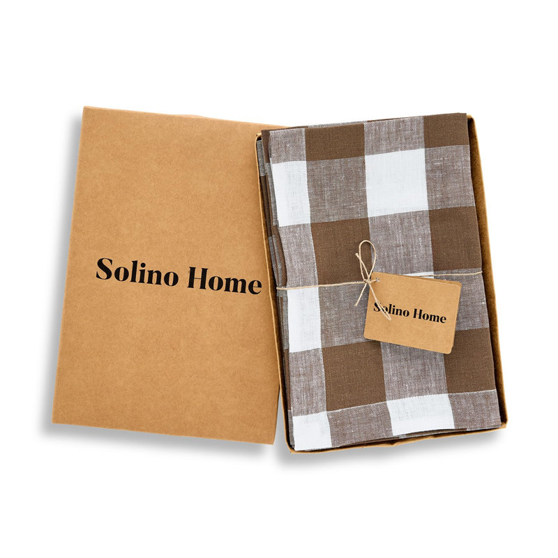 Buffalo Check - 100% Pure Linen Dinner Napkins, Coco Brown/White