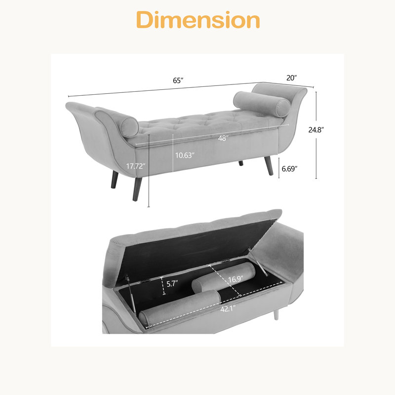 Velvet Upholstered Storage Bench, Black