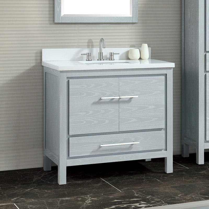 Riley 37 " W Freestanding Standard Single Vanity Bathroom Vanity With Stone Top, White Engineered Stone